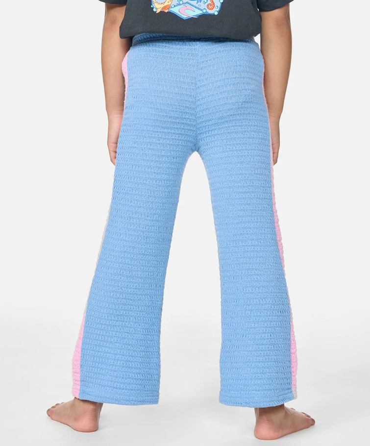 Rip Curl Girls Surf Magic Pants in blue with pink stripe from rear