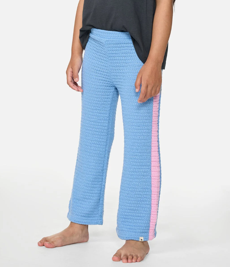 Rip Curl Girls Surf Magic Pants in blue with pink stripe from front