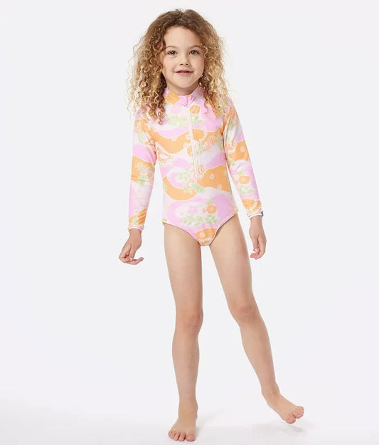 Rip Curl Girls Sunkissed Long Sleeve Surfsuit in bright pink from front