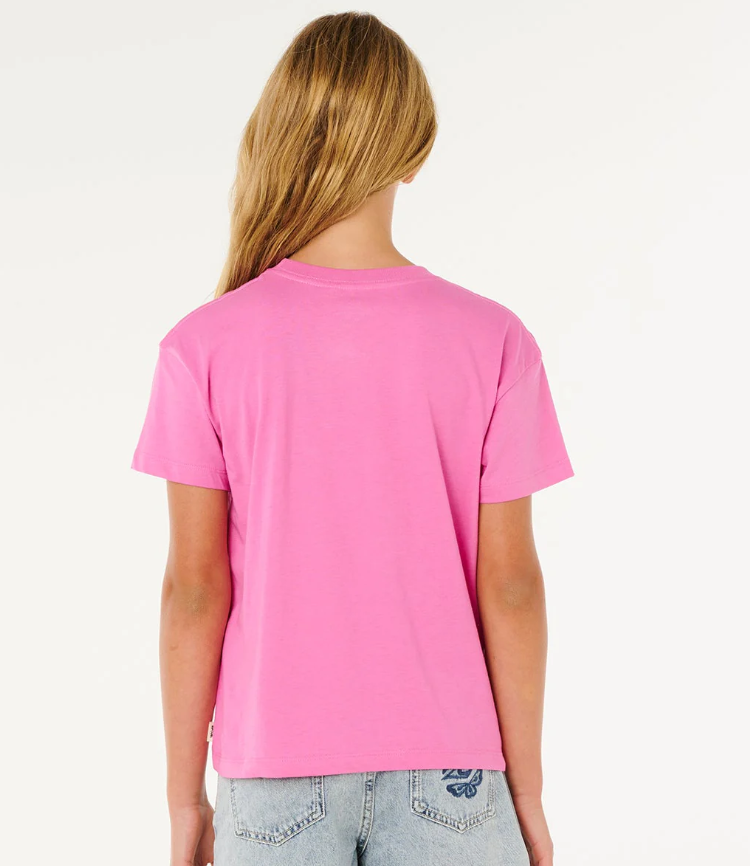 Rip Curl Surf Puff Relaxed Girls Tee in pink from rear