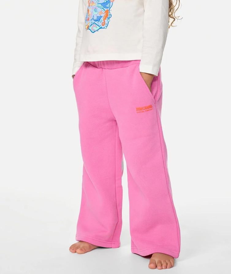 Rip Curl Girls Surf Puff Wide Leg Trackpants in pink from side
