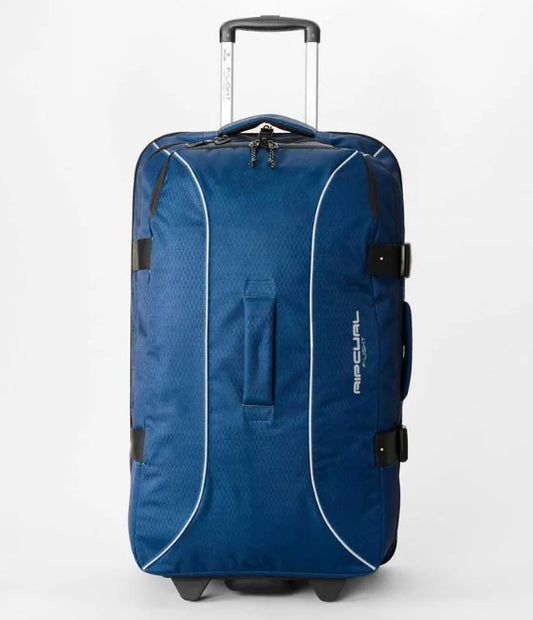 Rip Curl F-Light Global 100 Litre Search Travel Bag in light navy with wite trim and black base from front