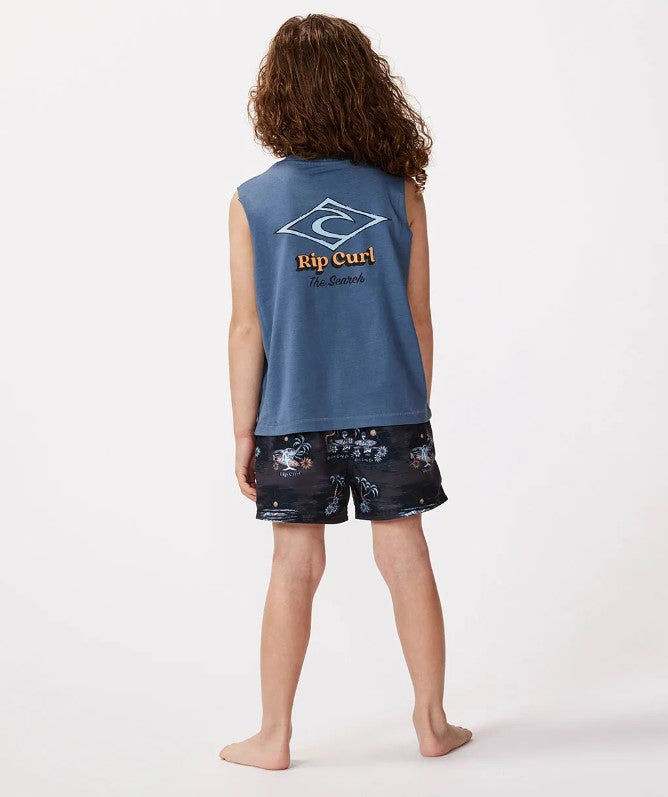Rip Curl Groms Shred Town Muscle in vintage navy colourway on child from back
