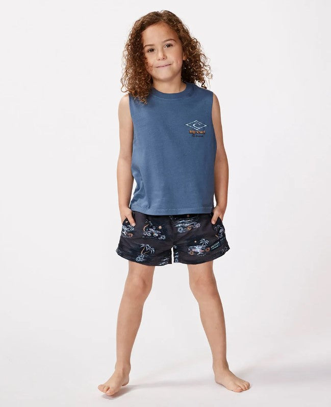 Rip Curl Groms Shred Town Muscle in vintage navy colourway on child from front