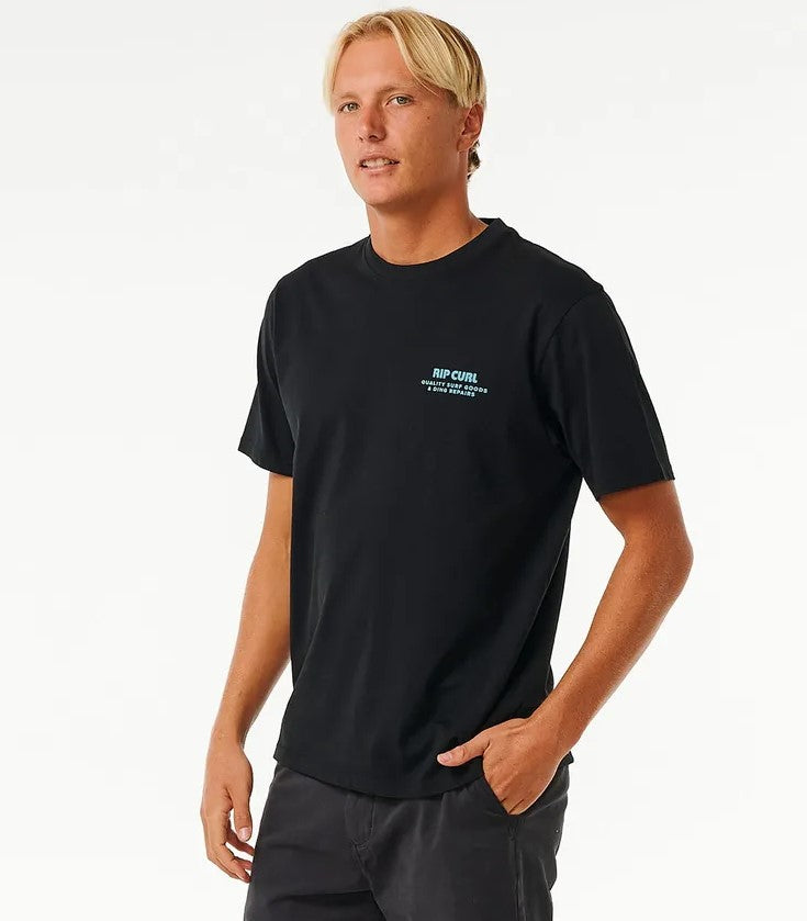 Rip Curl Heritage Ding Repairs Tee in black from front