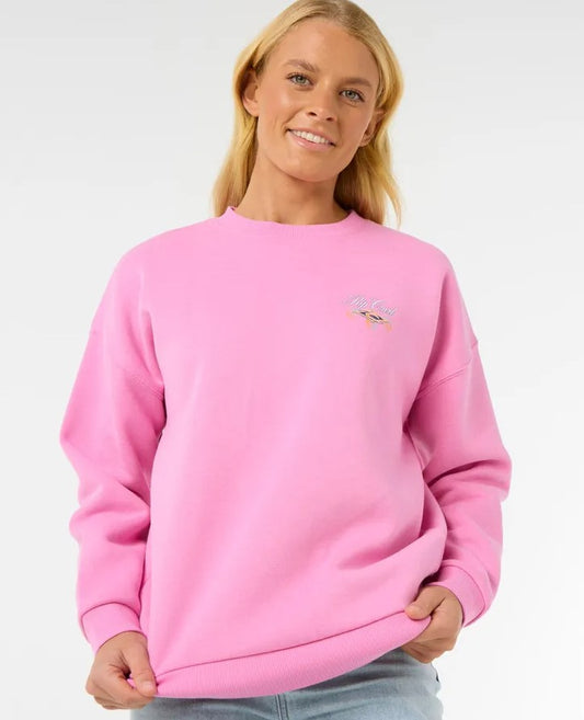 Rip Curl Hibiscus Diamond Heritage Crew in pink from front