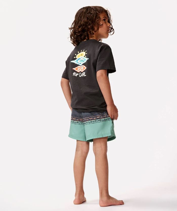 Rip Curl Icons of Shred Boys Tee in washed black on child model from rear
