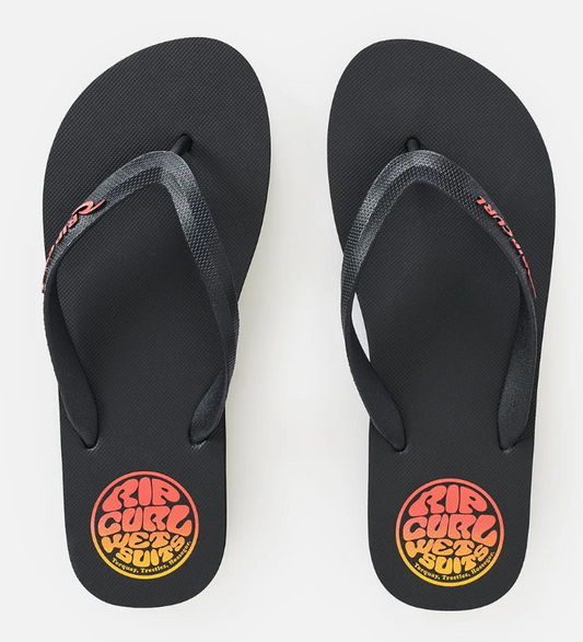 Rip Curl Icons Of Surf Bloom Jandals in black with faded orange logo