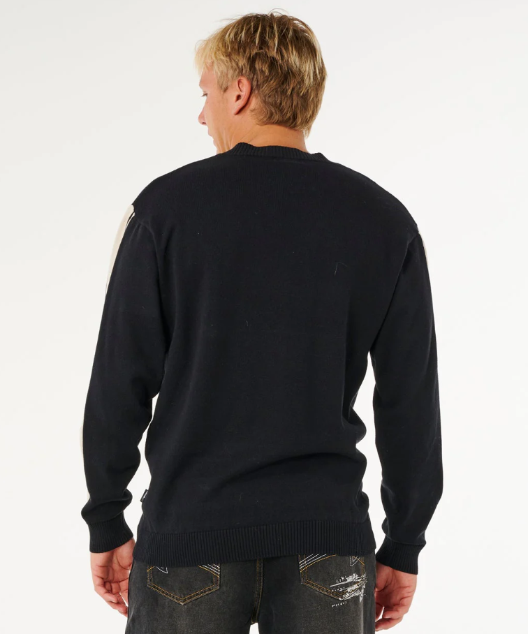 Rip Curl Inner Visions Stripe Knit Crew in black from rear