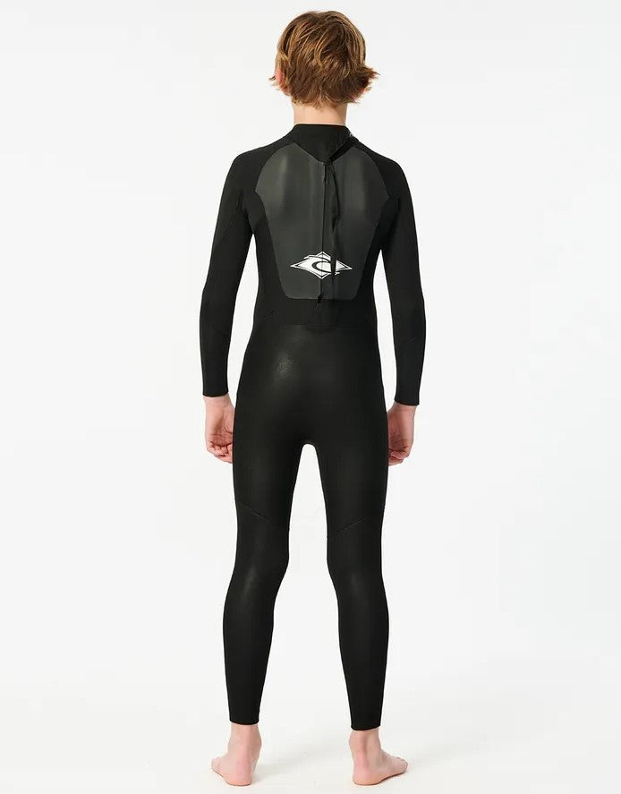 Rip Curl Omega Junior 3/2mm GBS Back Zip Wetsuit  in black from rear