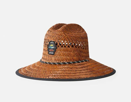 Rip Curl Logo Straw Hat in brown colourway with black trim