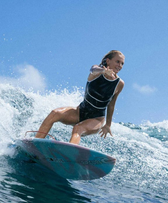 Rip Curl Mirage Fusion High Neck 1 Piece Swimsuit  in black on female surfer