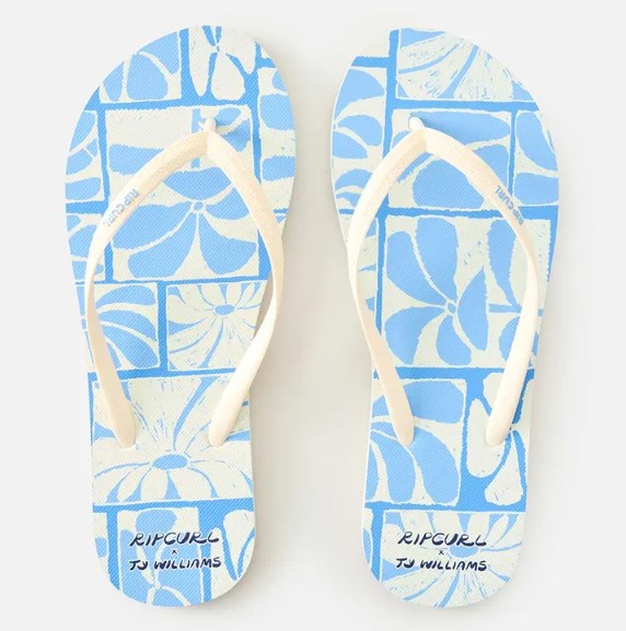 Rip Curl Mixed Bloom Open Toe Jandals in white an blue showing top view 