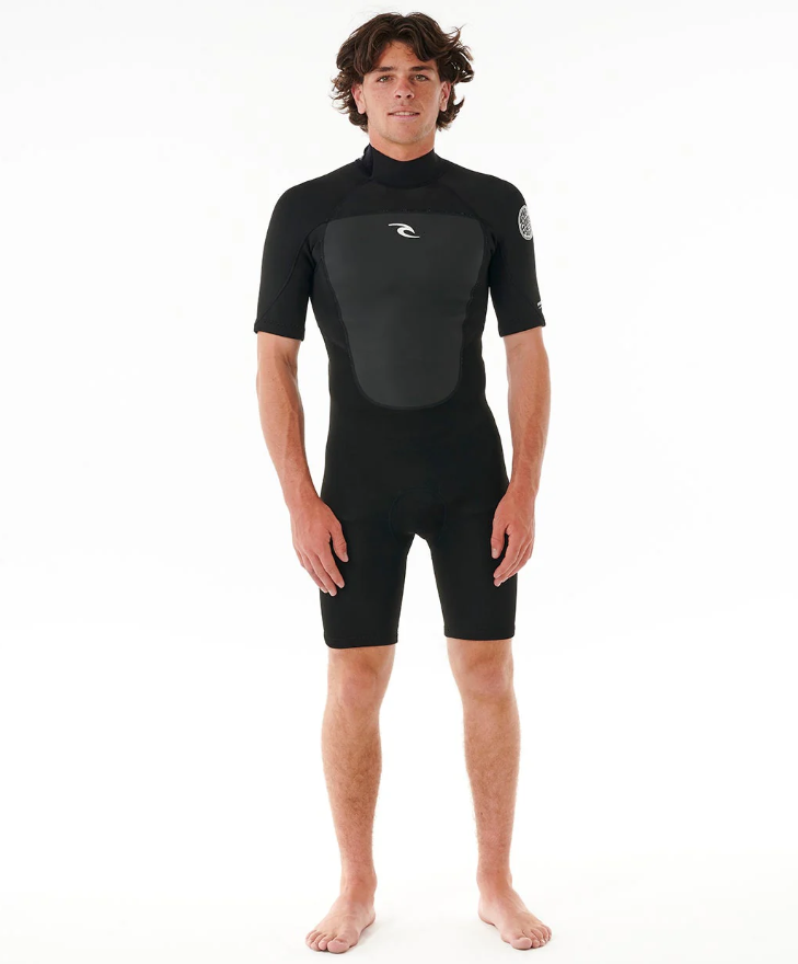 Rip Curl Omega 2mm Mens Spring Wetsuit in black on model from front