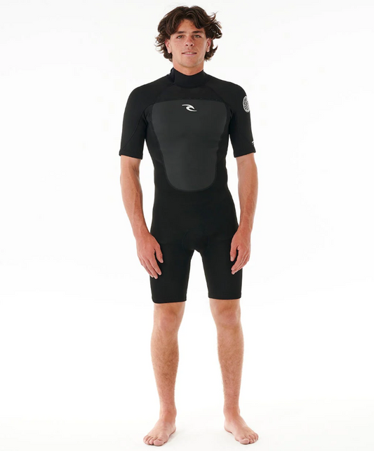Rip Curl Omega 2mm Mens Spring Wetsuit in black on model from front