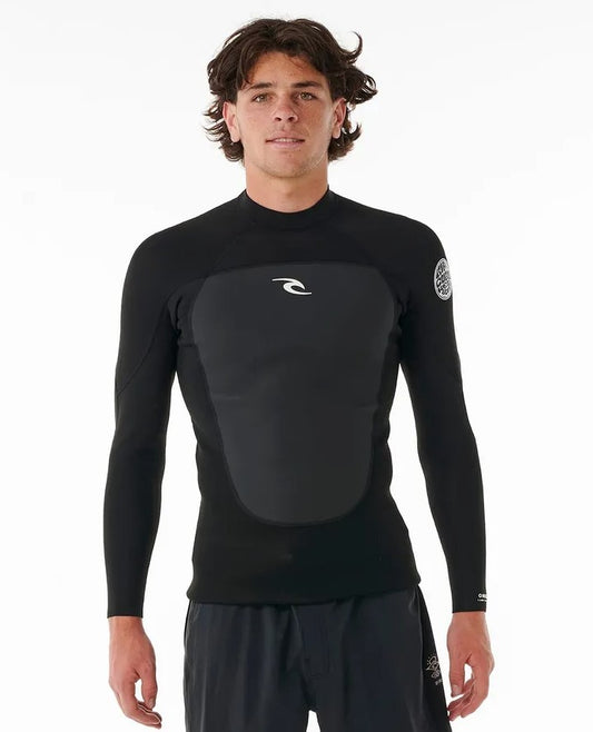 Rip Curl Omega 1.5mm Long Sleeve Wetsuit Jacket in black from front