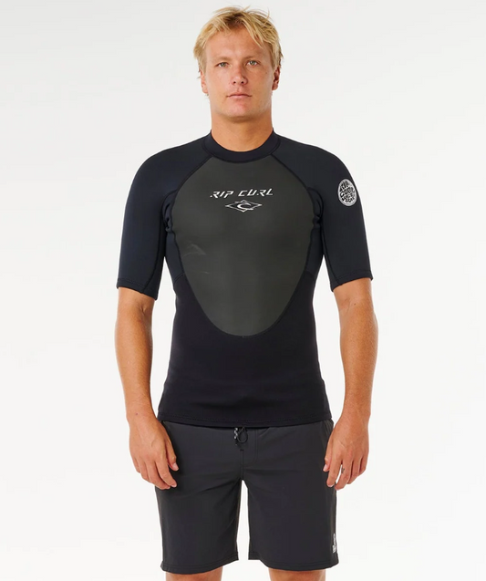 Rip Curl Omega 1.5mm Short Sleeve Wetsuit Jacket in black on Korbin Hutchings from the front