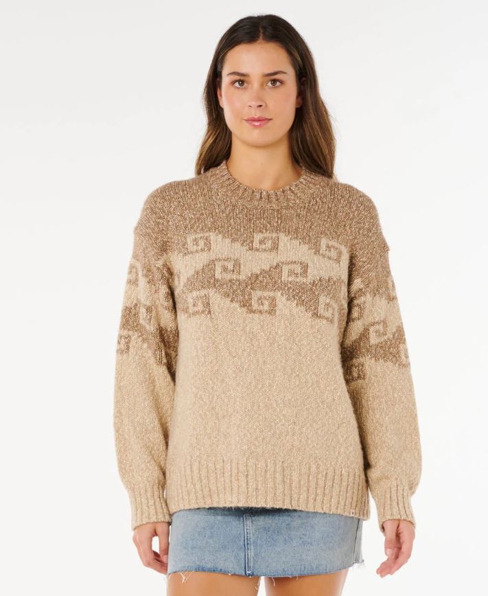 Rip Curl Pacific Coast Knit Sweater in brown from the front