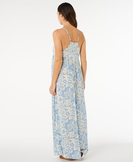 Rip Curl Party Pack Maxi Dress in light blue colour with white pttern on model back