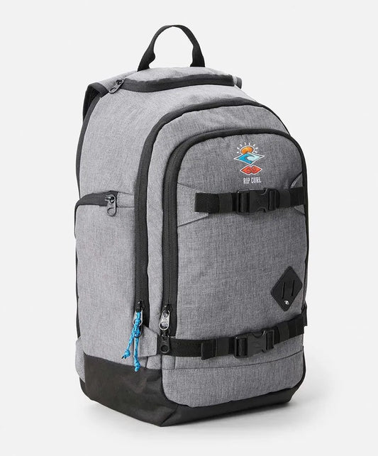 Rip Curl Posse 33L Icons of Surf Backpack standing alone image from front angle in grey marle colour