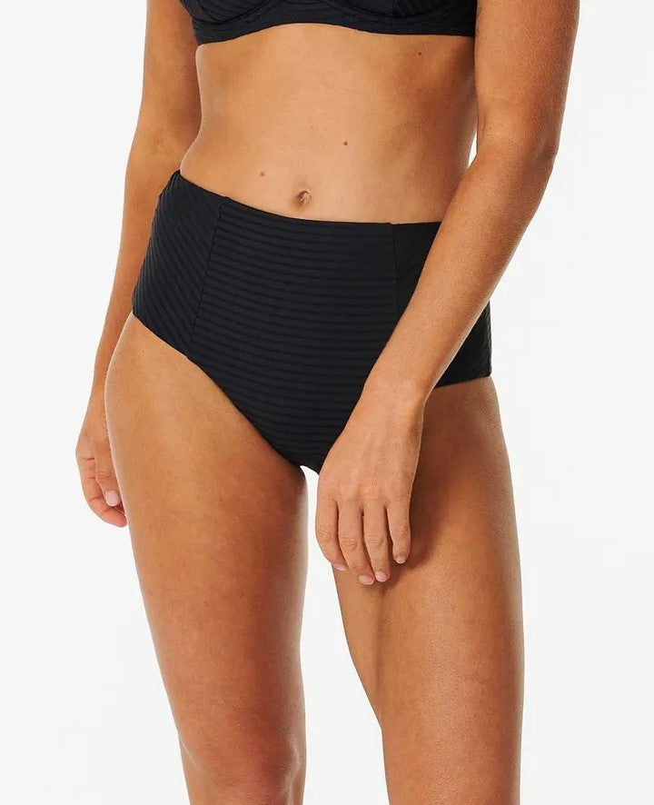 Rip Curl Premium Surf Hi Waist Bikini Pant in black from front