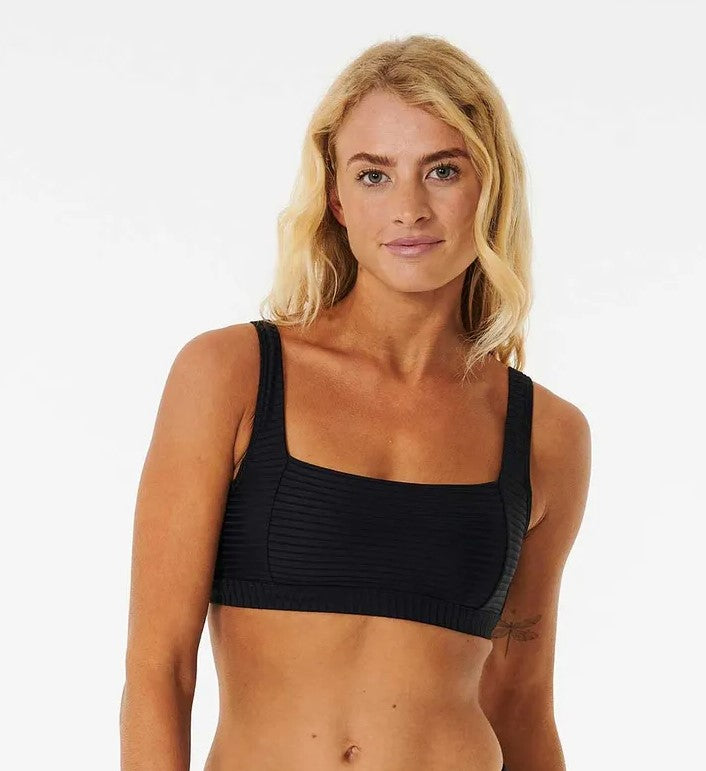 Rip Curl Premium Surf D-DD Crop bikini top in black from front