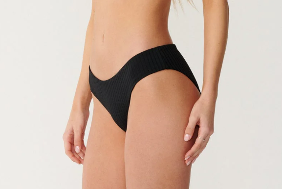 Rip Curl Premium Surf D/DD Deep V with Full Pant Bikini Set in black showing pant from the side