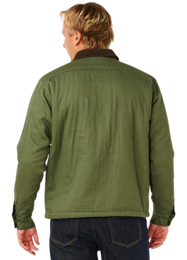 Rip Curl Premium Surf Sherpa Jacket in dark olive on Korbin Hutchings rear