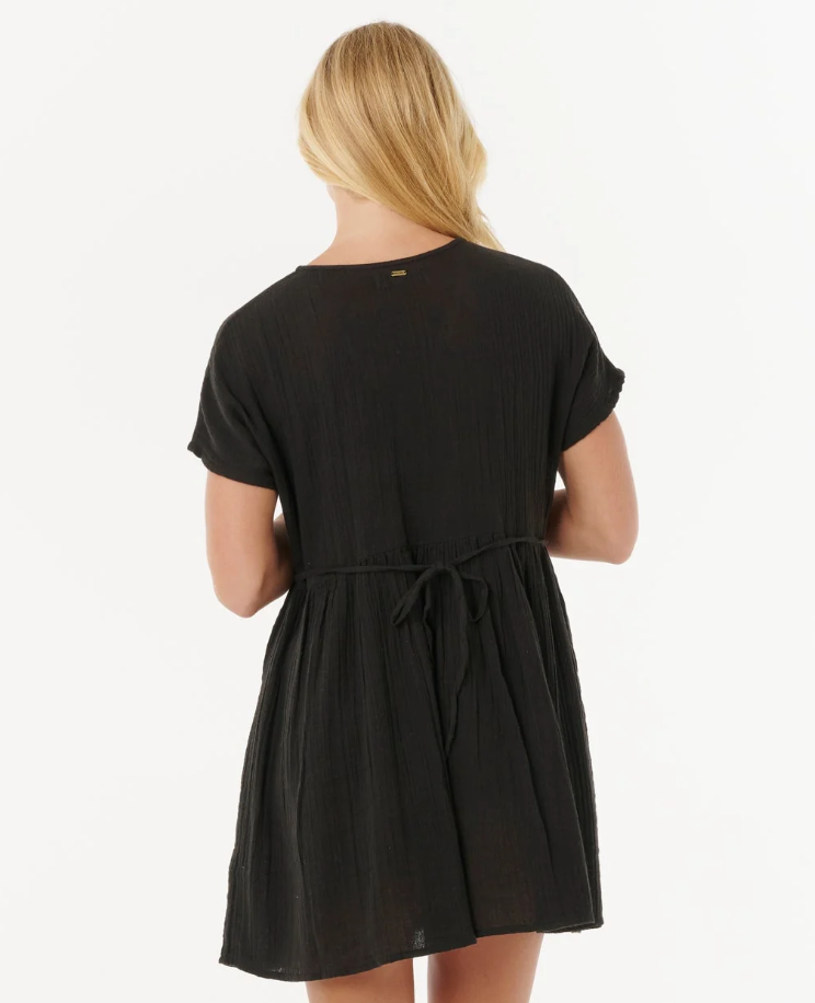 Rip Curl Premium Surf Short Sleeve Dress in black from the back