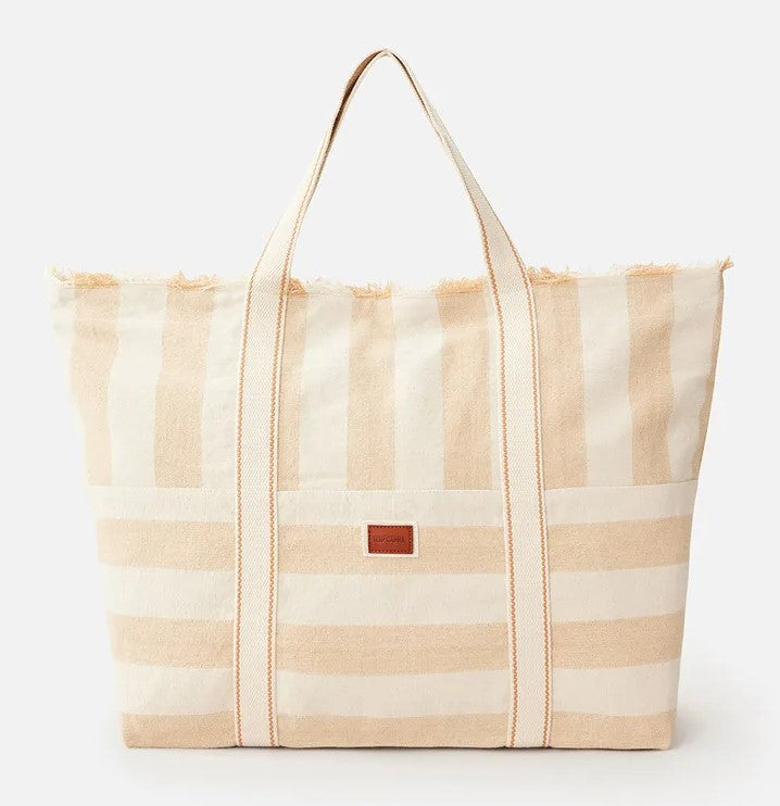 Rip Curl Premium Surf Jumbo Tote in sand and white stripe colourway