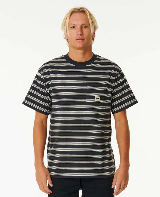 Rip Curl Quality Surf Products Striped Tee in black and white stripes