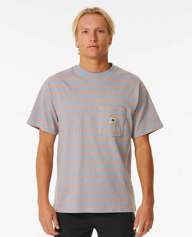 Rip Curl Quality Surf Products Striped Tee in tradewinds colourway