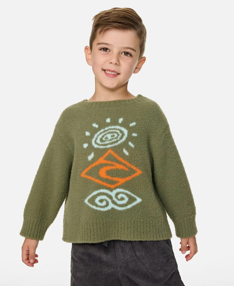 Rip Curl Ride The Wave Boys Knit Top in surplus green on model from front