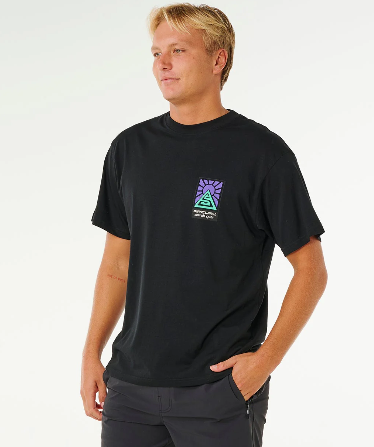 Rip Curl Search Dawn Men's T-Shirt in black from front slightly side view
