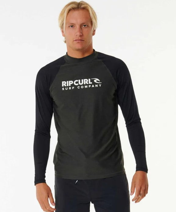 Rip Curl Shock UPF Long Sleeve Rash Top in black marle with black sleeves