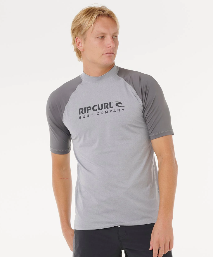 Rip Curl Shock UPF Short Sleeve Rash Top iun grey marle from front