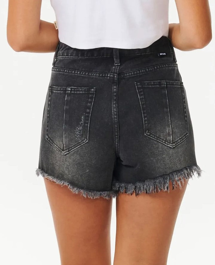 Rip Curl Sophie Denim Shorts II in black from rear