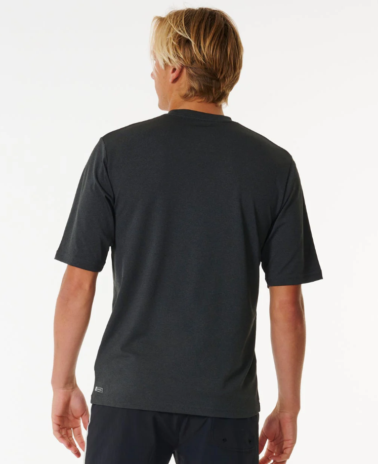 Rip Curl Stack Brand Icon UPF S/S Rash Tee in black marle from rear