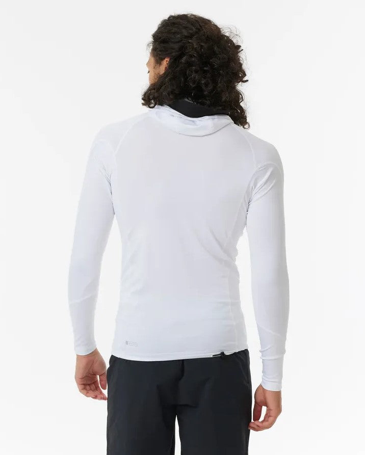 Rip Curl Stack UPF long sleeve hooded rash top white from rear