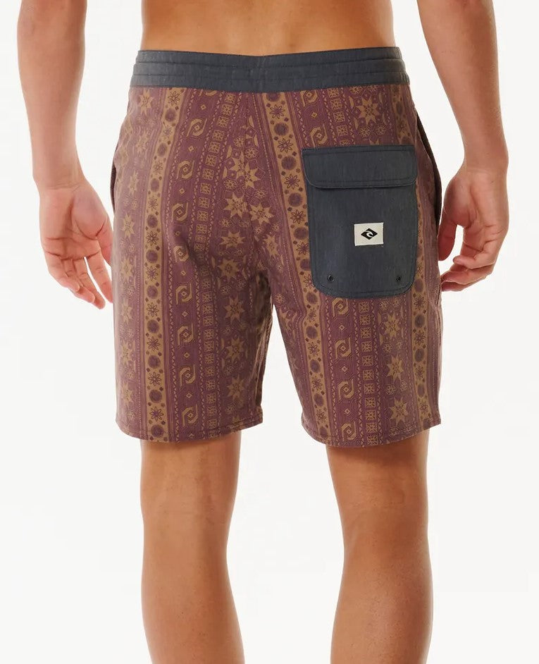 Rip Curl Sunstone Layday Mens Boardshorts maroon and gold with black pocket and waist band from back