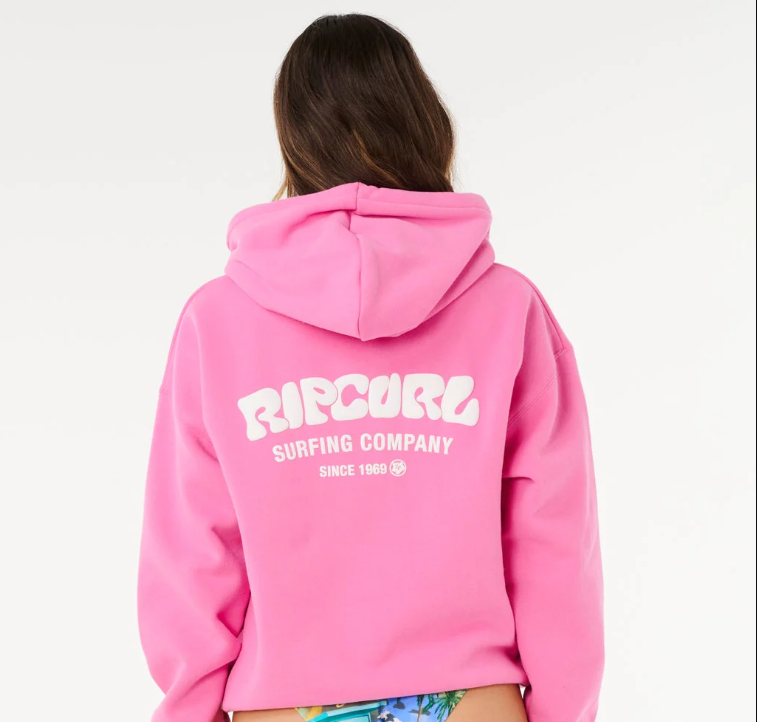 Rip Curl Surf Puff Heritage Relaxed Womens Hoodie in pink from rear
