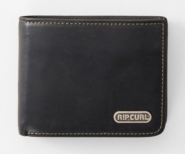 Rip Curl Surf Revival RFID 2 in 1 Leather Wallet in black from the front