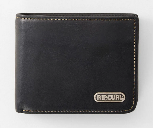 Rip Curl Surf Revival RFID 2 in 1 Leather Wallet in black from the front