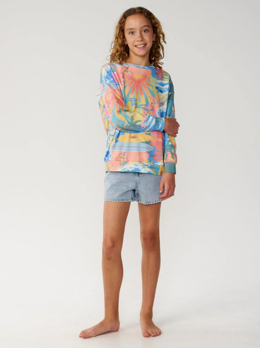 Rip Curl Teen Girls  Surf Side Relaxed Crew in multi colour from front