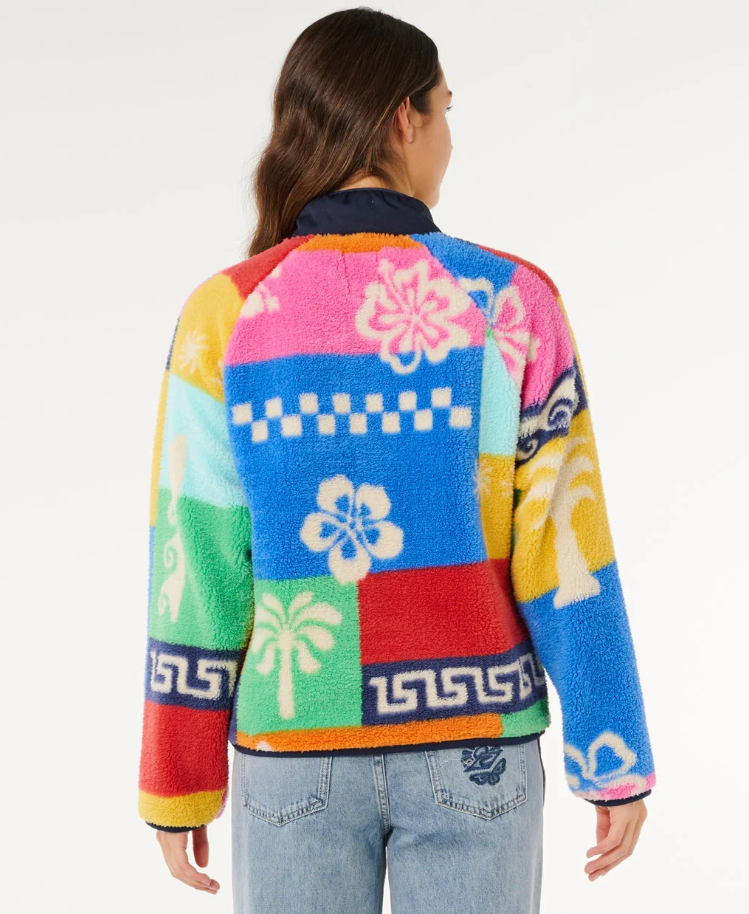 Rip Curl Surfside Standard Z-Thru Polar Fleece in multi colour on model from rear