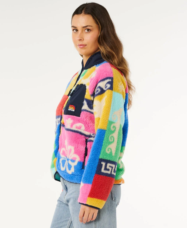 Rip Curl Surfside Standard Z-Thru Polar Fleece in multi colour on model from side