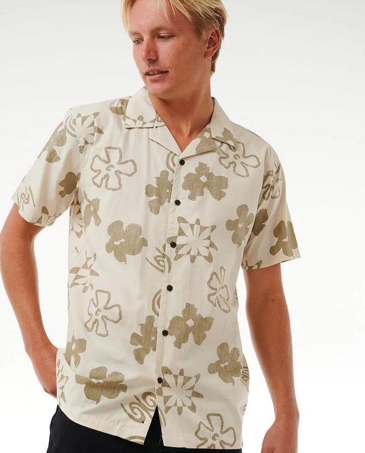 Rip Curl SWC Short Sleeve Shirt in vintage white with gold flowers from front