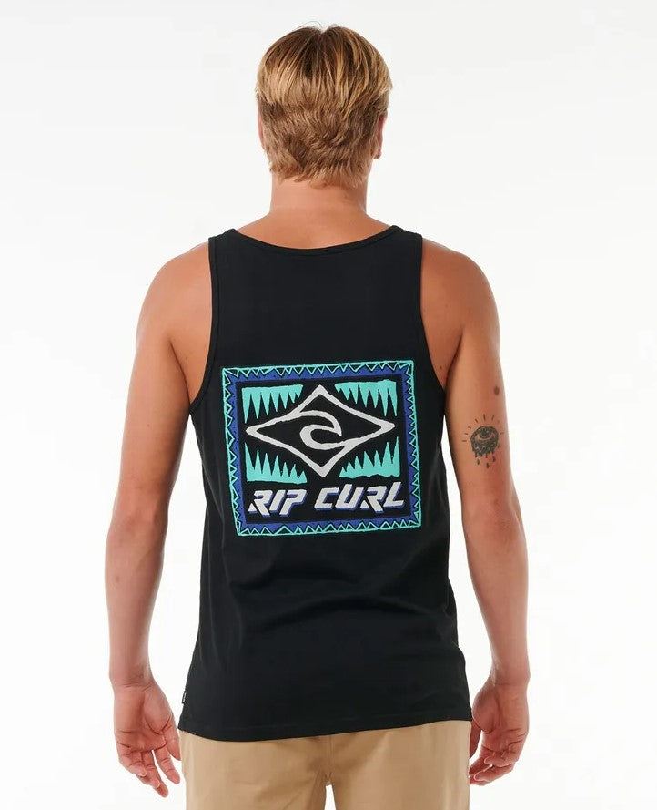 Rip Curl Throwback Tank in black from rear on model