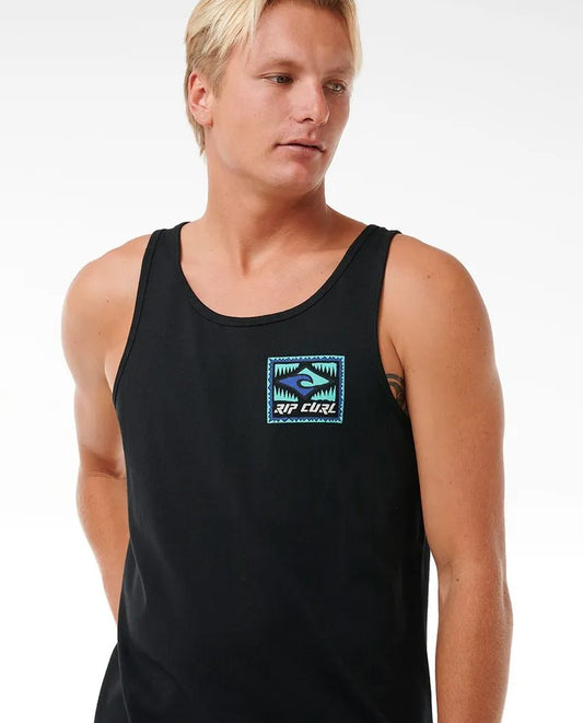 Rip Curl Throwback Tank in black from front on model