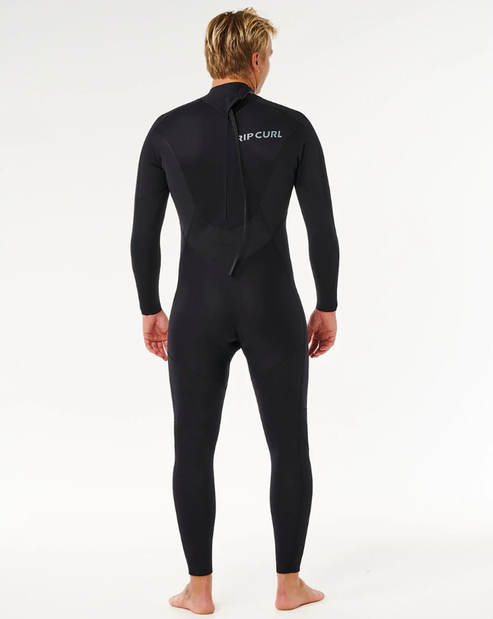 Rip Curl Traditional 4/3mm Back Zip GBS Wetsuit in black on model from rear